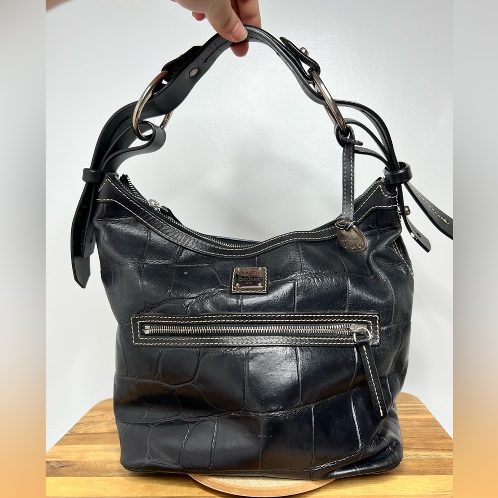 Dooney & Bourke SET Croc Embossed Leather Shoulder Hobo Bag & matching wallet